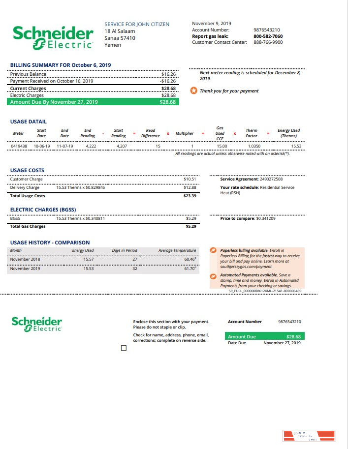 Yemen Schneider Electric utility bill template in Word and PDF format